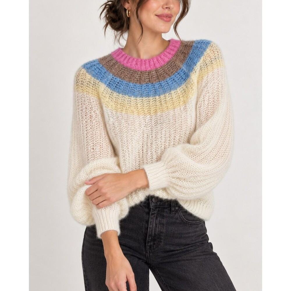 Aritzia Wilfred Alpaca Mohair Sweater Small Balloon Sleeve Colorblock Soft Girl